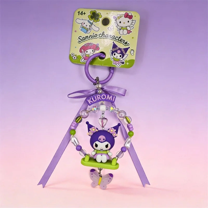 Sanrio Forest Fairy Swing Beaded Keychain – Kuromi, Cinnamoroll & My Melody Bag Charm