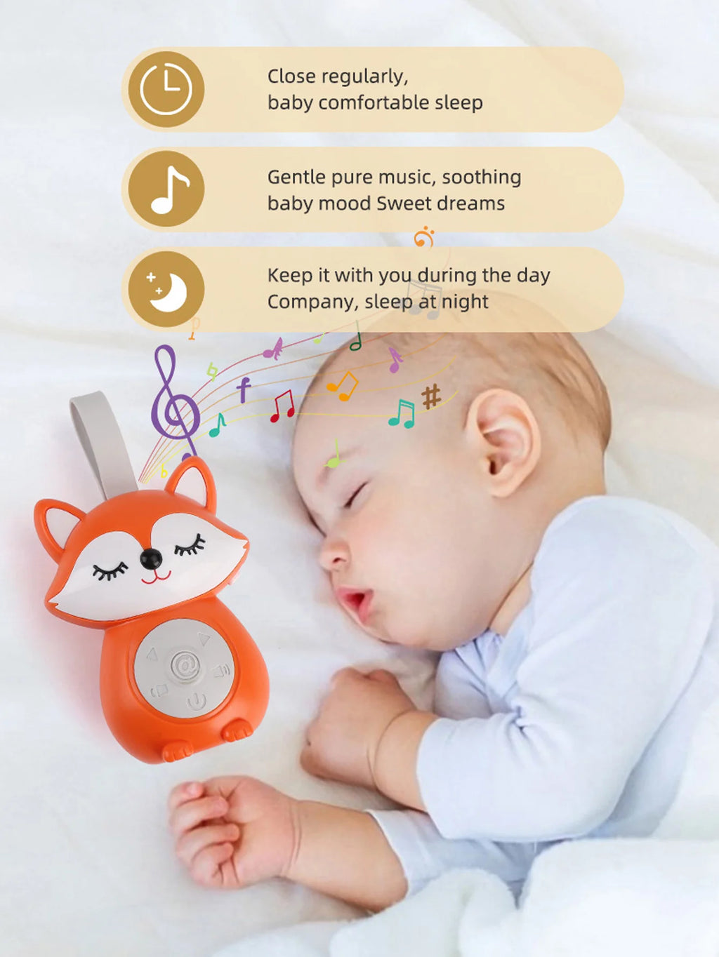 Baby White Noise & Lullaby Sound Machine - Portable Owl Baby Soother with Soothing Sounds for Stroller & Crib
