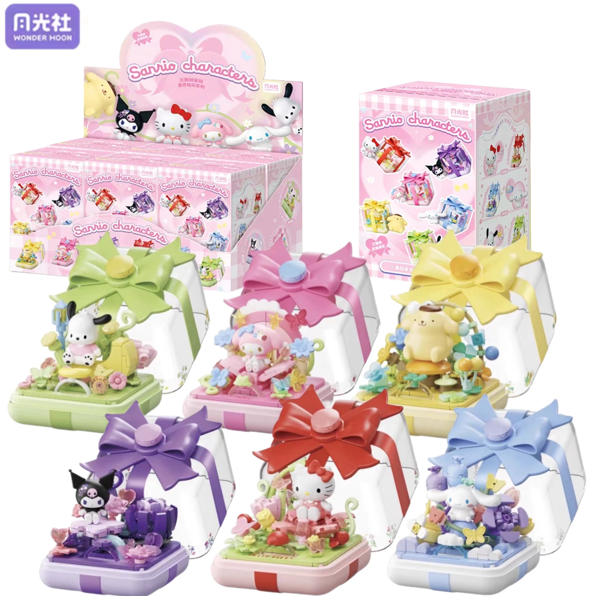 Sanrio Perfume Bottle Flower Basket Building Block Ring Surprise Blind Box Toy Model Brick with Lighting Children Festival Gift