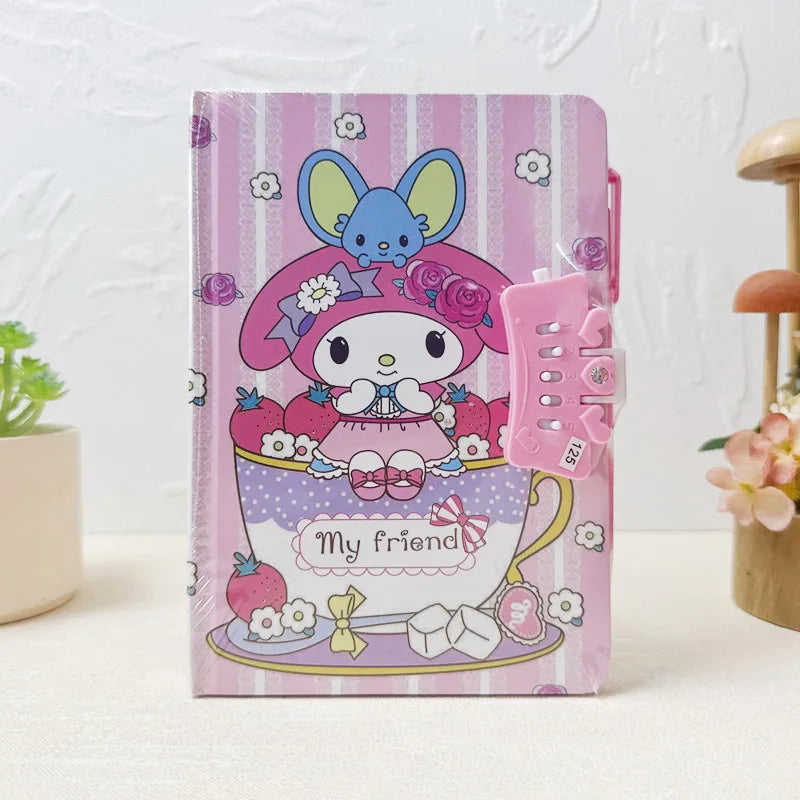 Sanrio Password Lock Diary Notebook - Kawaii Kuromi My Melody Cinnamoroll Cute Notepad for Kids & Students