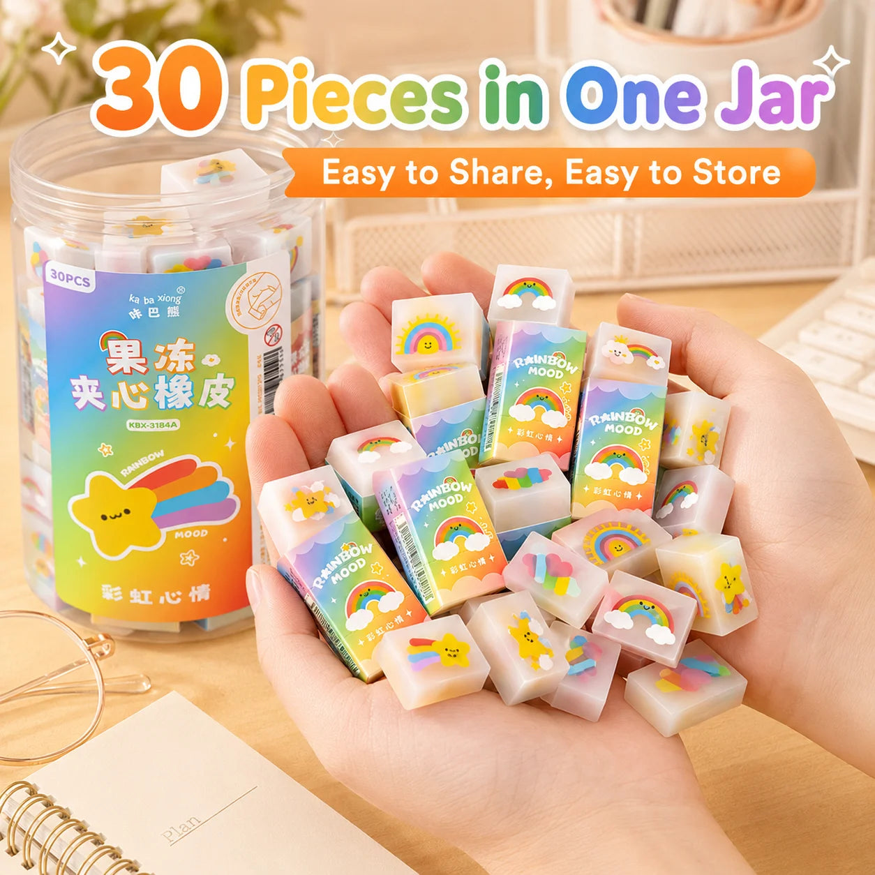 30pcs Cartoon Eraser Set - 6 Assorted Designs Pencil Erasers for School Supplies, Classroom Prizes & Party Favors