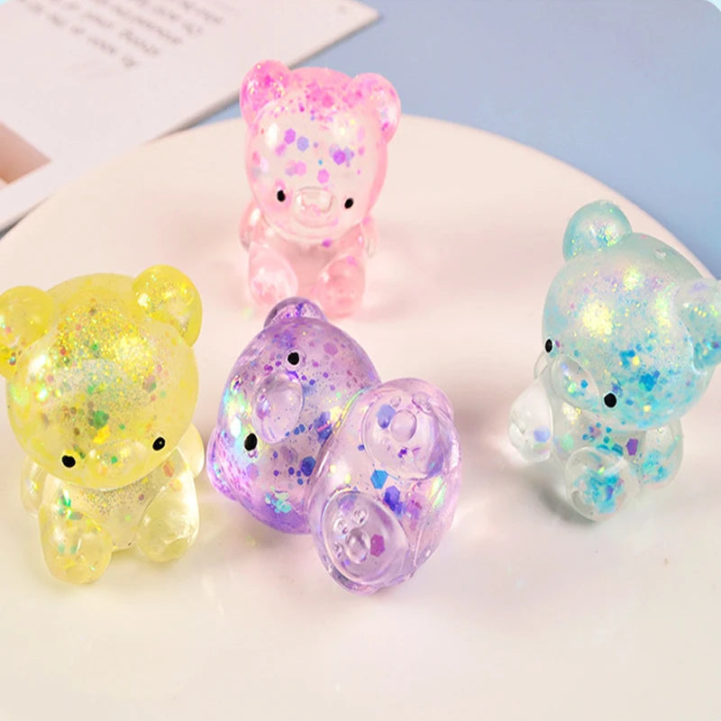 Fidget Bear Toy Squishys Glitter Gummy Bear Small Cute Animal Anti Stress Fidget Splat Decompressions Vent Squeeze Toys