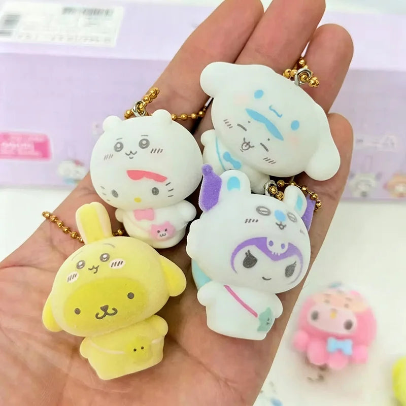 Kawaii Sanrio Flocking Keychain – Hello Kitty, Kuromi, My Melody, Pom Pom Purin & Cinnamoroll | Bag Charm Gift