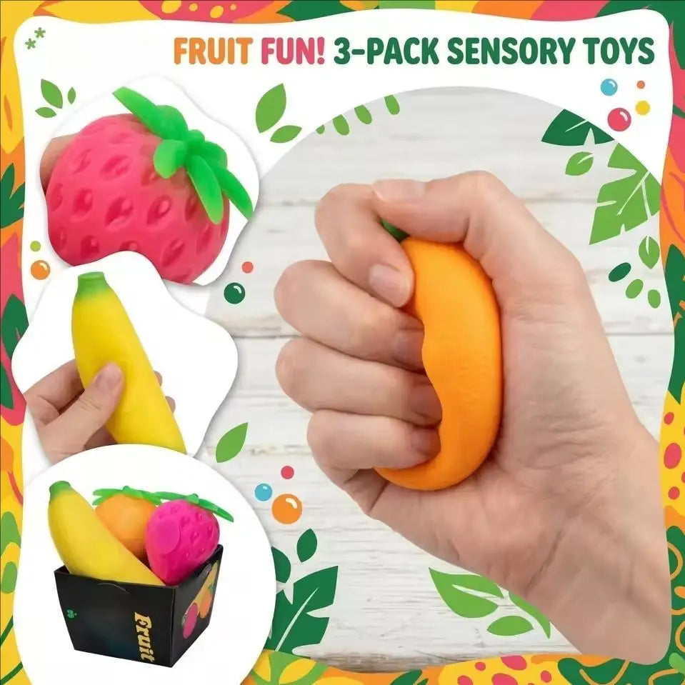 Fruit NeeDoh Squishy Toy Set – Simulated Strawberry, Banana & Orange Slow Rising Fidget Toys