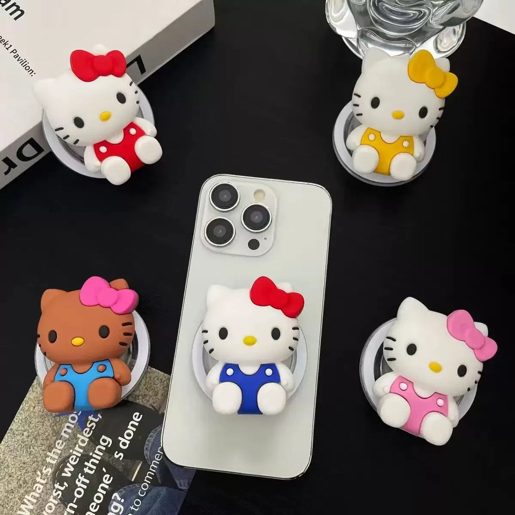 Sanrio Hello Kitty 3D MagSafe Phone Grip Tok - Foldable Silicone Stand for iPhone - Kawaii Cartoon Holder