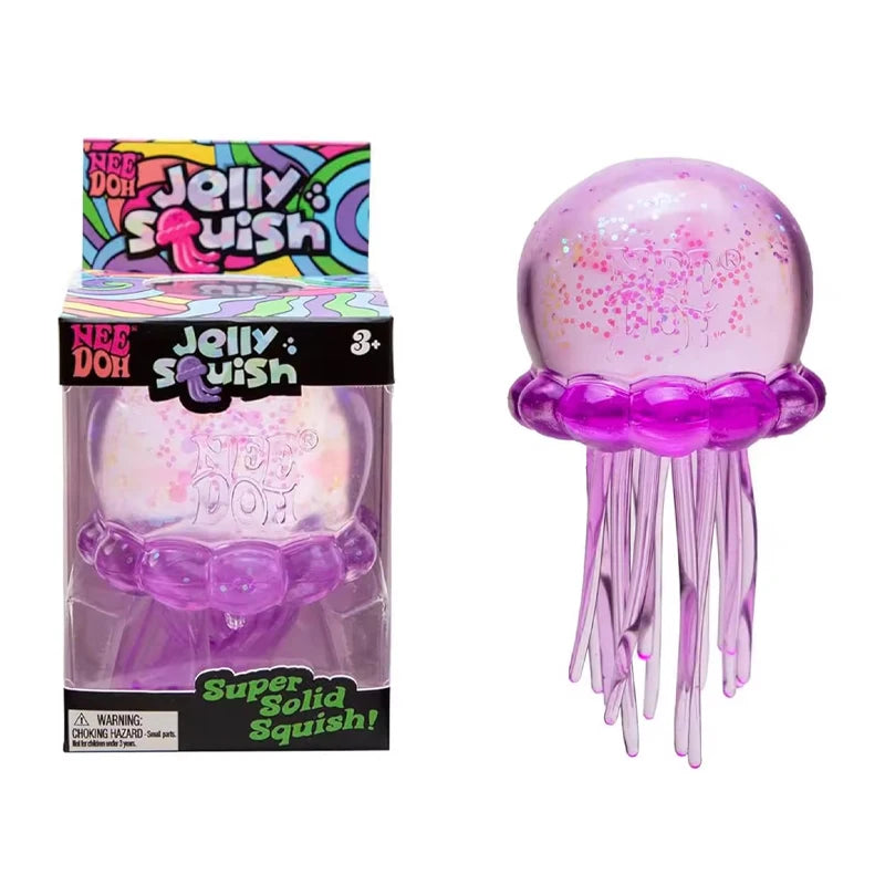 Transparent Glitter Jellyfish Squishy Toy Super Soft TPR Squeeze Stress Ball Sensory Fidget Toy for Anxiety Relief