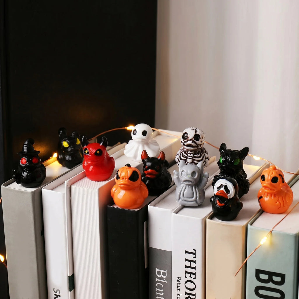 12Pcs/set Mini Resin Halloween Ducks and Ghost Miniatures Figurines Bulk for Garden Fairy Micro Landscape Home DIY Decoration