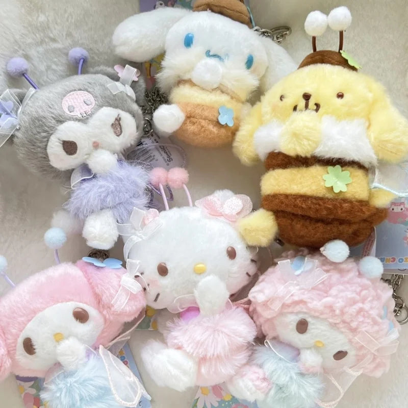 Sanrio Blossom Field Plush Keychain – Kuromi, Cinnamoroll & My Melody Floral Bag Charm