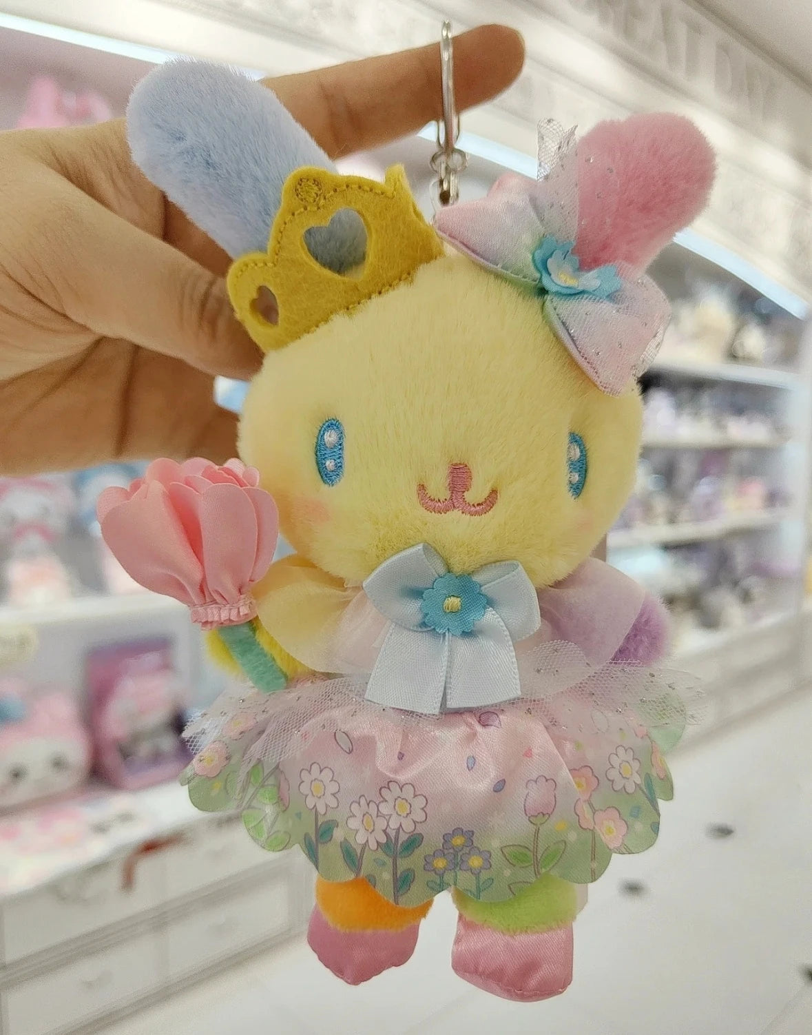 Sanrio Blossom Crown Plush Keychain – Usahana, Kirimichan, My Melody & Kuromi Fluffy Pendant