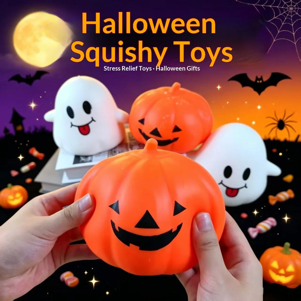 Halloween Ghost & Pumpkin Squishy Toy Set, Slow Rising Stress Relief Fidget Decompression Sensory Toy
