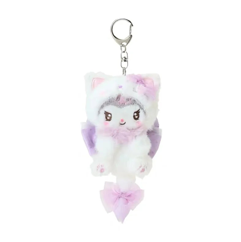 Sanrio Cream Cat Series Fluffy Tail Plush Keychain – Hello Kitty, Kuromi, My Melody & Cinnamoroll Backpack Charm