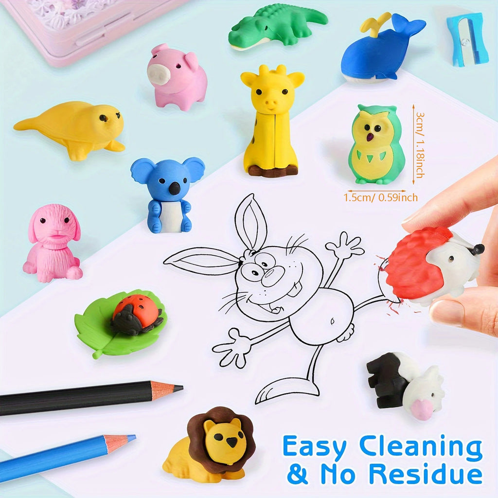 30 Random Cute Animal Erasers, Colorful Mini Erasers, Student Desktop Stationery Supplies, Party Gifts, School Gift Supplies
