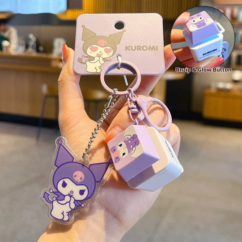 Sanrio Light-Up Sound Button Keychain Pendant - Kuromi, Hello Kitty, Cinnamoroll & More - Kawaii Fidget Bag Accessory