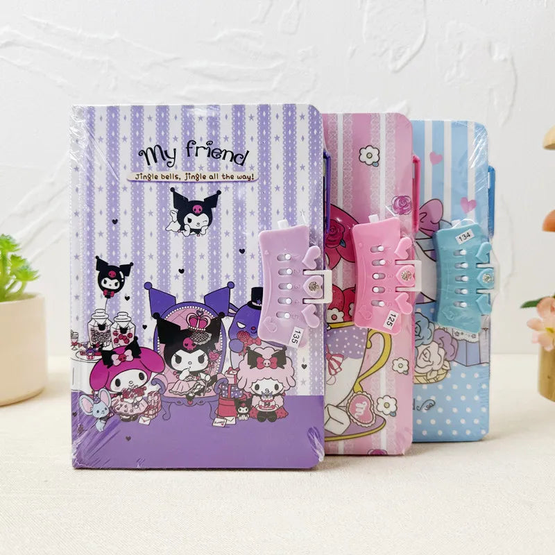 Sanrio Password Lock Diary Notebook - Kawaii Kuromi My Melody Cinnamoroll Cute Notepad for Kids & Students
