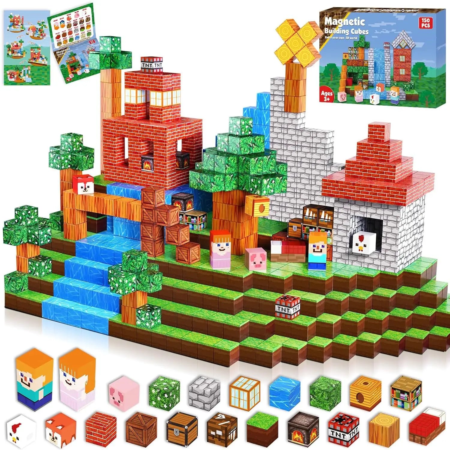 Magnetic Building Blocks Mine World Magnet Cube for Stacking Construction Set Educate Sensory Toys Kids Boys Girls Ages 3+ DIY