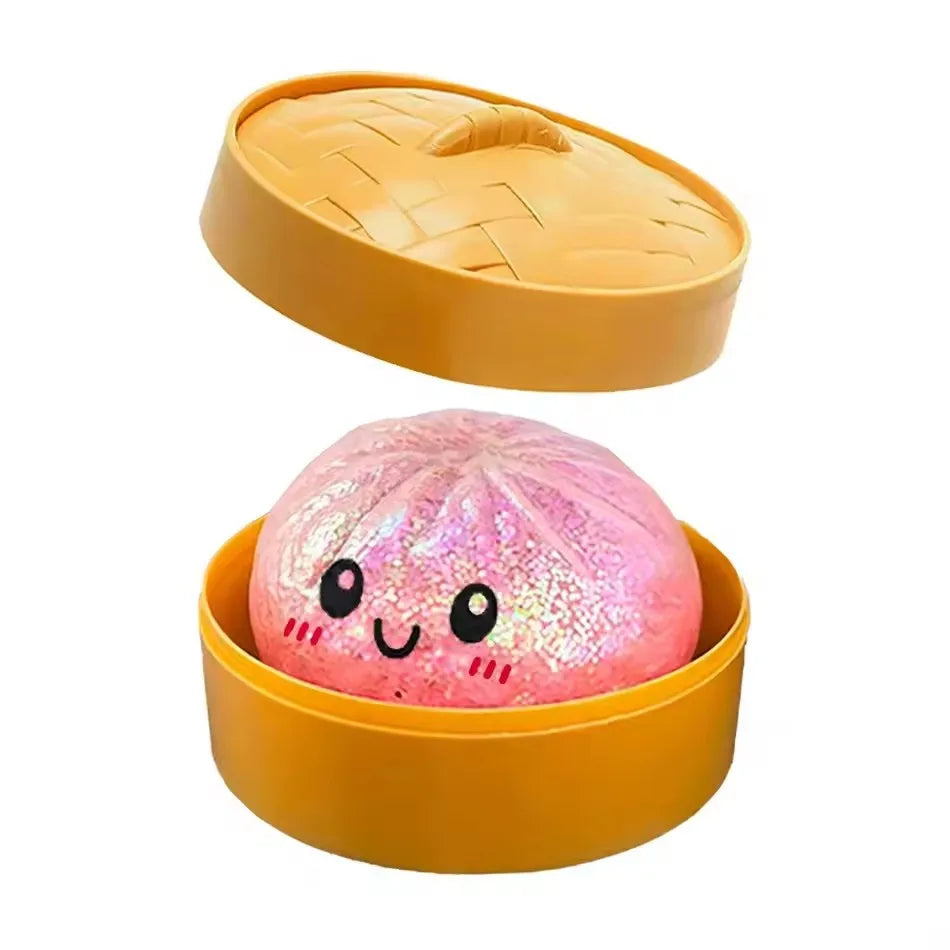 Simulation Dumpling Squishy Rebound Soft Squeeze Stress Ball With Bamboo Steamer Box Anti-Stress Toy Sensory For Creative Gift