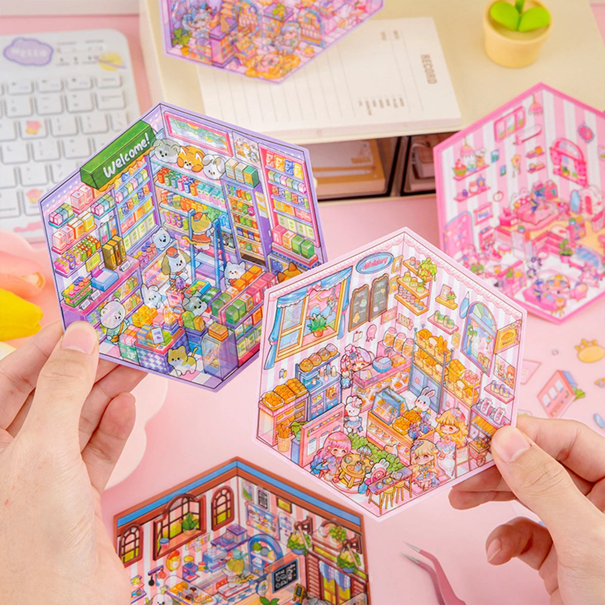 DIY 3D Kawaii Sticker Scene Kit – Cute Mini House Craft Activity for Kids & Adults | Holiday & Party Favor