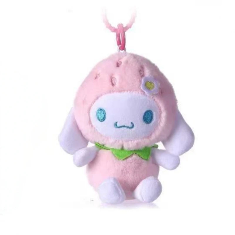 Kawaii Strawberry Outfit Sanrio Plush Keychain – Pompompurin, Cinnamoroll, My Melody & Kuromi Bag Charm