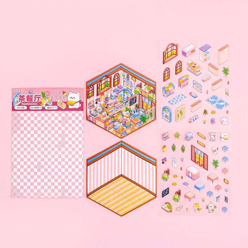 DIY 3D Kawaii Sticker Scene Kit – Cute Mini House Craft Activity for Kids & Adults | Holiday & Party Favor