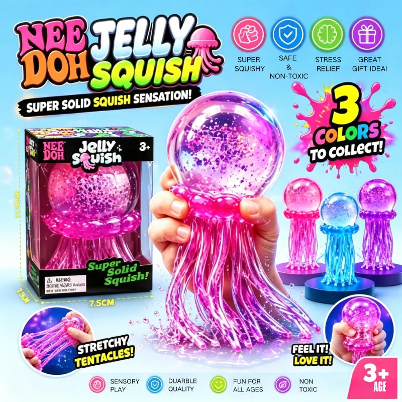 Transparent Glitter Jellyfish Squishy Toy Super Soft TPR Squeeze Stress Ball Sensory Fidget Toy for Anxiety Relief