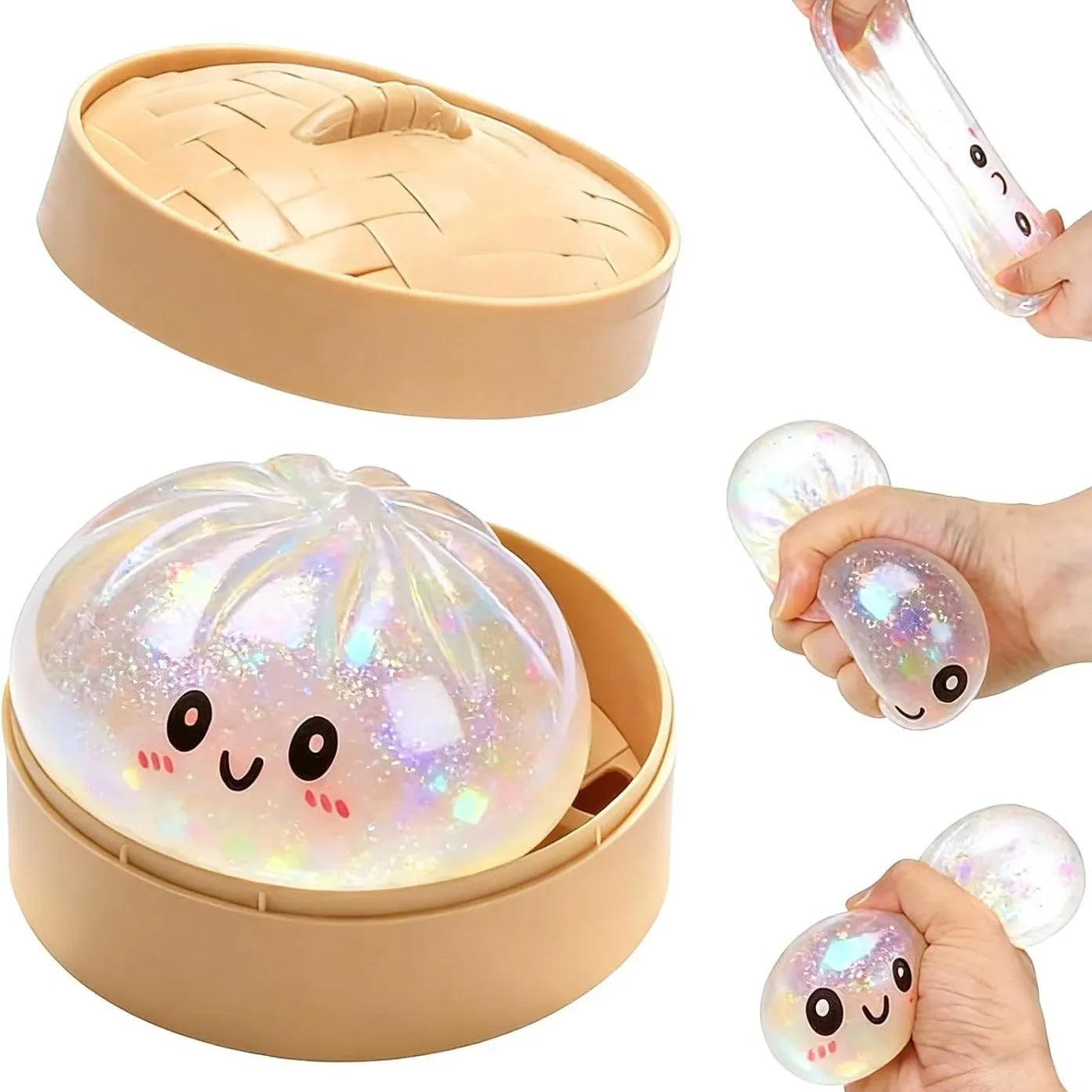 New Glitter Dumpling Glitter Dumpling Squishy with Box Dumplings Sensory Squeeze Toy for Stress Relief