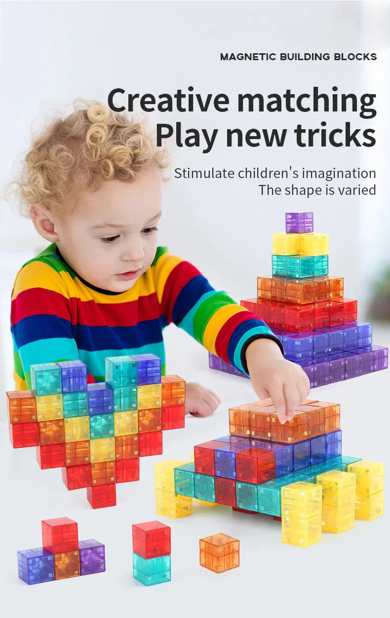 Magnetic Building Blocks Toy Transparent Magnetic Cubes Construction Set Preschool STEM Educational Sensory Toys Gift