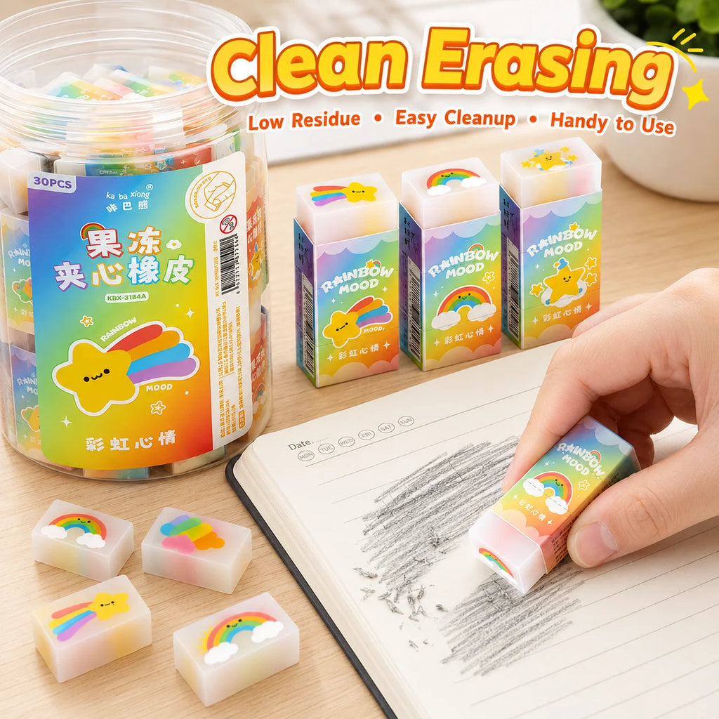 30pcs Cartoon Eraser Set - 6 Assorted Designs Pencil Erasers for School Supplies, Classroom Prizes & Party Favors