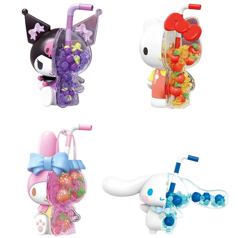 Sanrio Building Blocks Hello Kitty My Melody Cinnamoroll Kuromi Action Figurine Model Puzzle Assembly Toys Kids Birthday Gifts