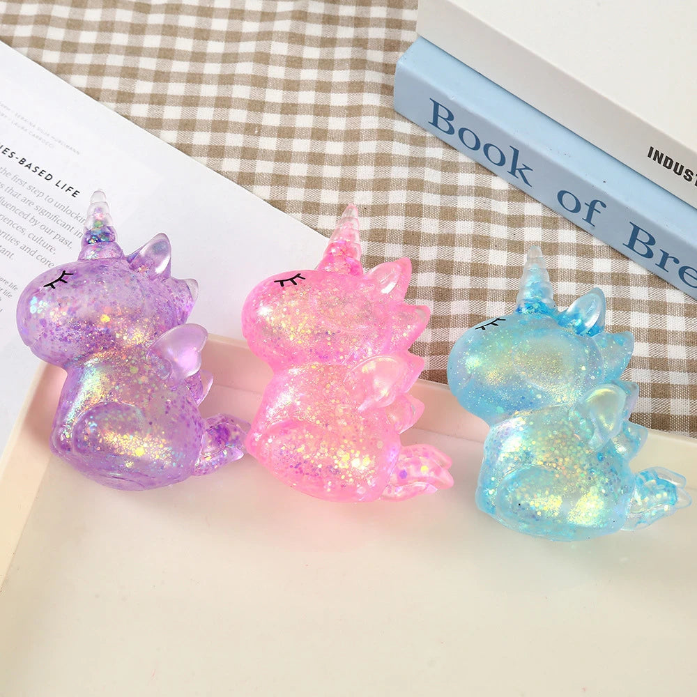 Glitter Unicorn Squishy Stress Relief Toy Soft Squeeze Fidget Toy Transparent Decompression Sensory Toy Gift for Kids Adults