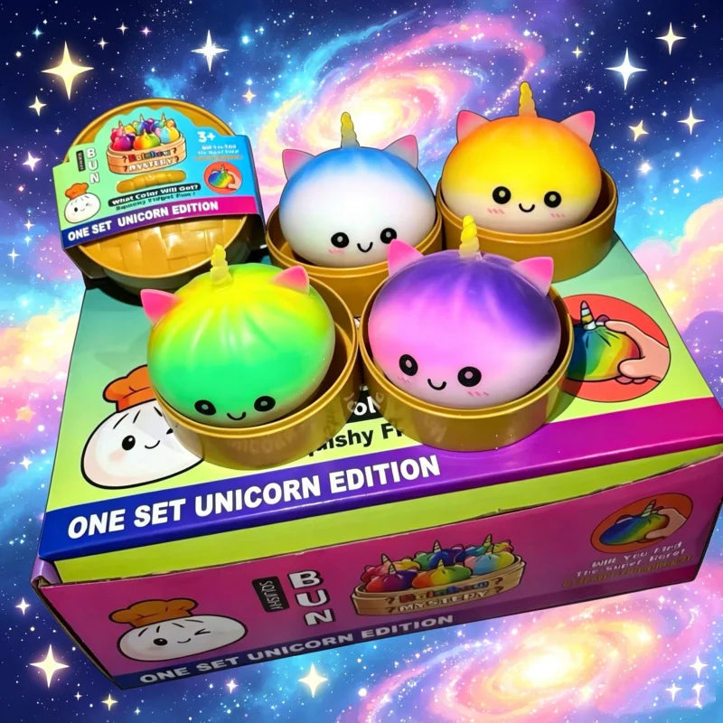 New Unicorn Dumpling Squishy With Steamer Box Squeeze Toy Relieve Stress for Adult Anti-Anxiety Gift