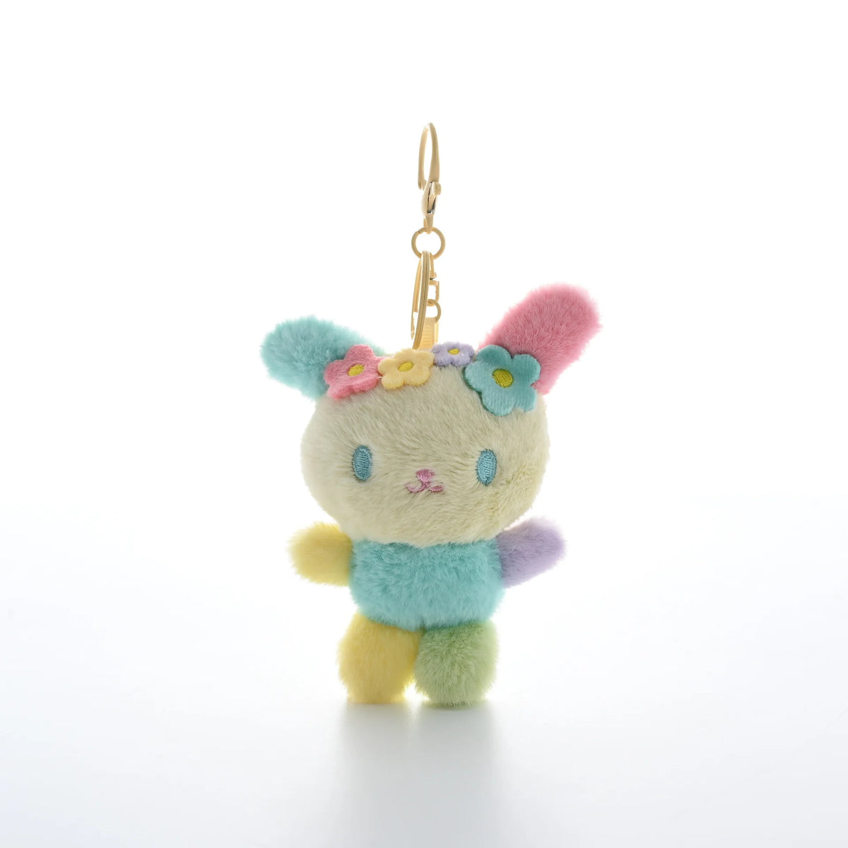 Sanrio Usahana Flower Bunny Plush Card Holder Keychain – Fluffy Rainbow ID Wallet Pendant