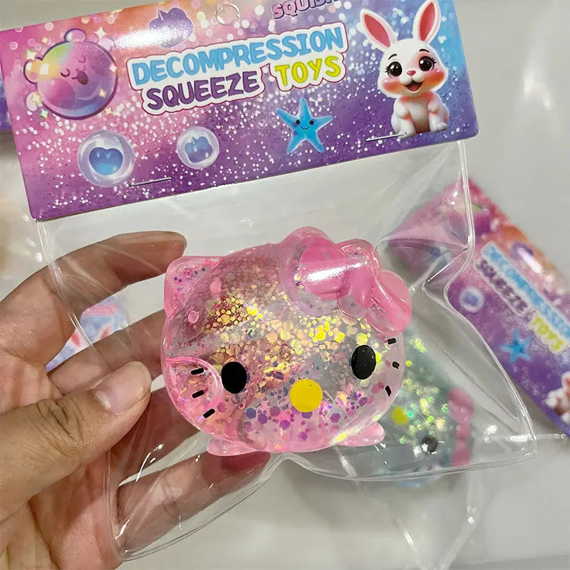 Glitter Sanrio Hellokitty Squishy Toy with Maltose Slow Rising Stress Relief Fidget Ball Soft Squeeze Toys Relieving Anxiety