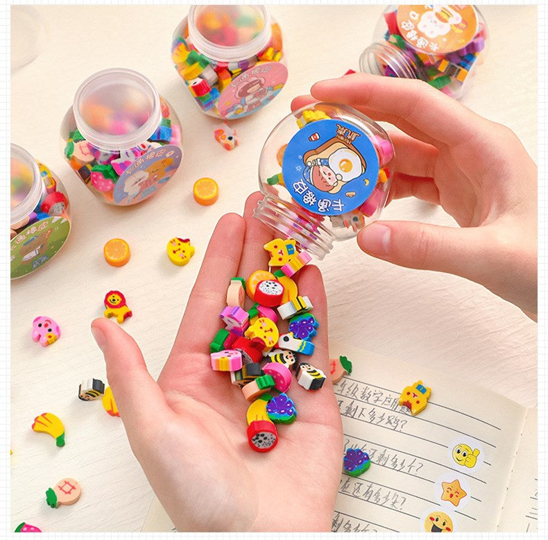 50 /100Pcs Pencil Eraser Rubber Kawaii Animal Fruits Erasers Primary Student Prizes Promotional Gift Stationery For Kids