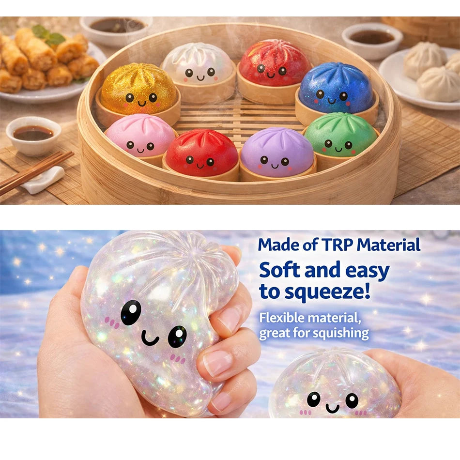 Glitter Dumpling Squishy Set – 6-Style Sensory Squeeze Toy with Box