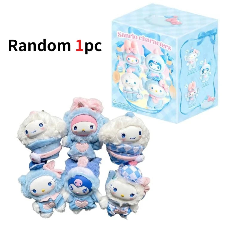 Sanrio Family Fox Island & Blue Flutter Series Vinyl Plush Blind Box Cute Cartoon Hello Kitty Kuromi Pendants Girl Bag Toy Gifts