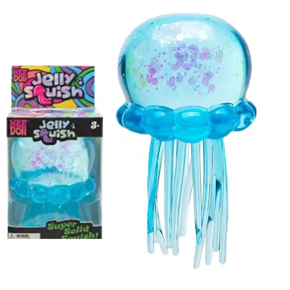 Transparent Glitter Jellyfish Squishy Toy Super Soft TPR Squeeze Stress Ball Sensory Fidget Toy for Anxiety Relief