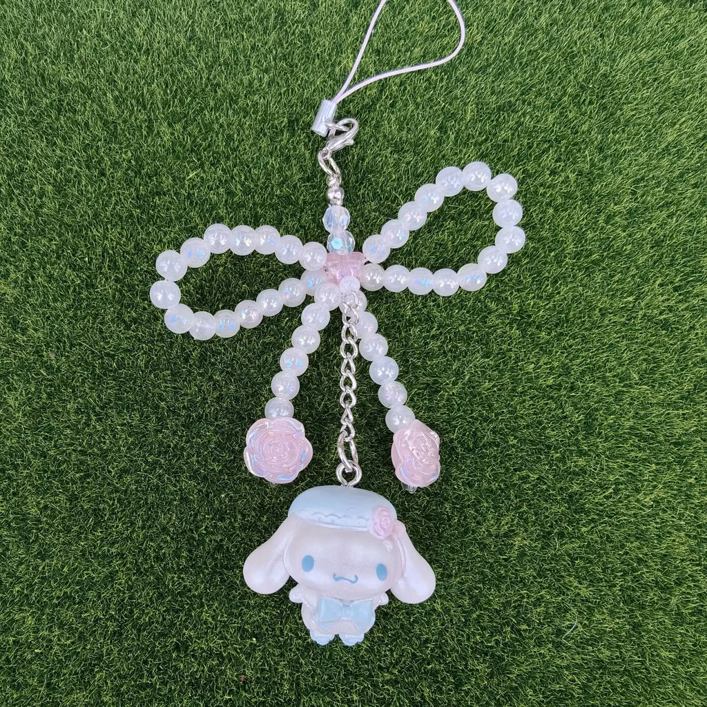 Sanrio Pearl Bow Bonnet Keychain – Hello Kitty & Cinnamoroll Mystery Blind Box Pendant