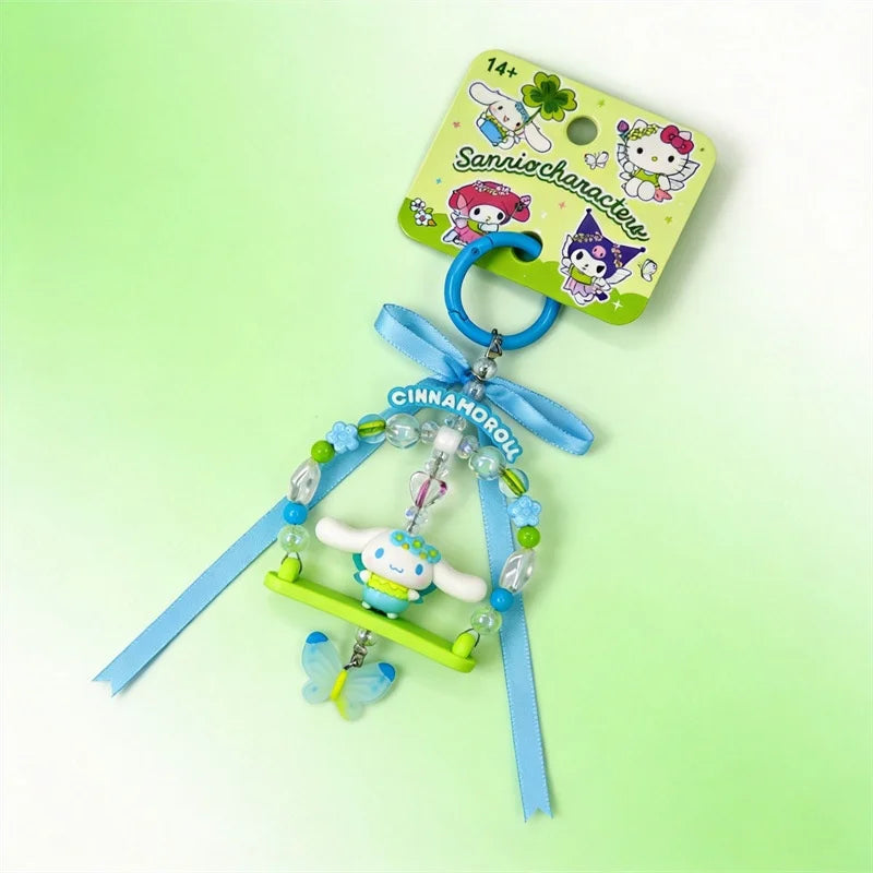 Sanrio Forest Fairy Swing Beaded Keychain – Kuromi, Cinnamoroll & My Melody Bag Charm