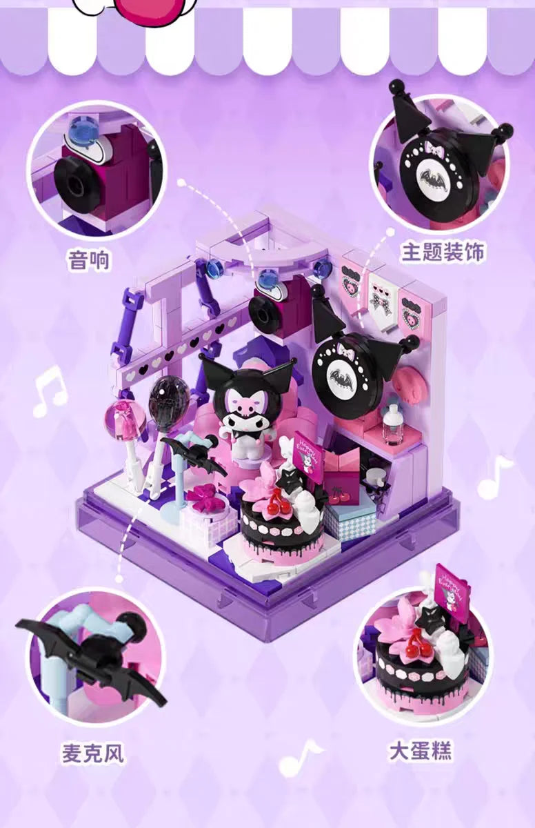 Sanrio AREA-X Building Blocks Mini Shop Set with Blind Box Kuromi Cinnamoroll Hangyodon Kawaii Bricks Girls Fans Birthday Gift