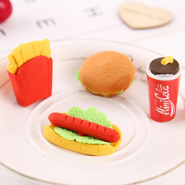 Assembled Burger Coke Fries Food Drink Eraser Cartoon Eraser Set School Supplies Gift Toys Erasers Kids Erasers for Kids