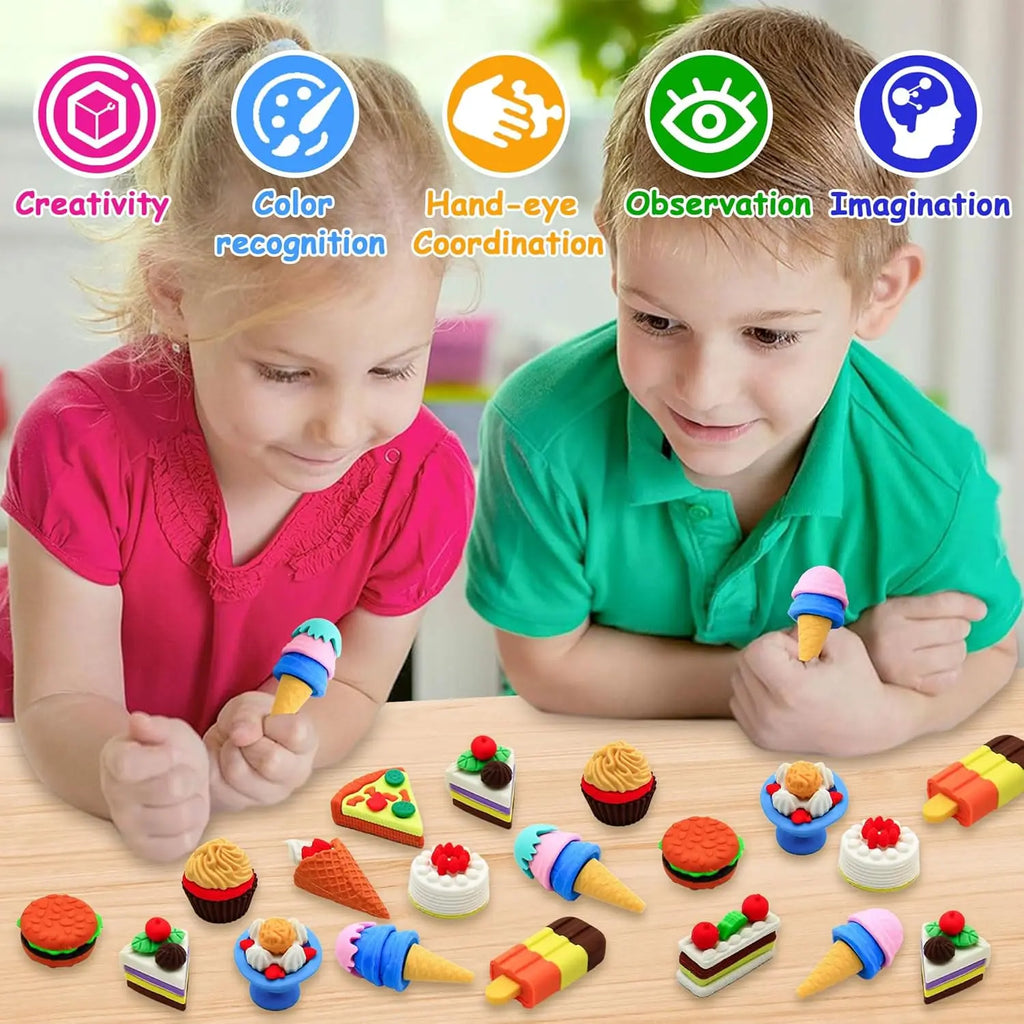 30PCS 3D Food Erasers Dessert  Pencil Erasers Bulk Puzzle Eraser Gifts for Classroom Prizes,Game Reward,Treasure Box,Party Favor