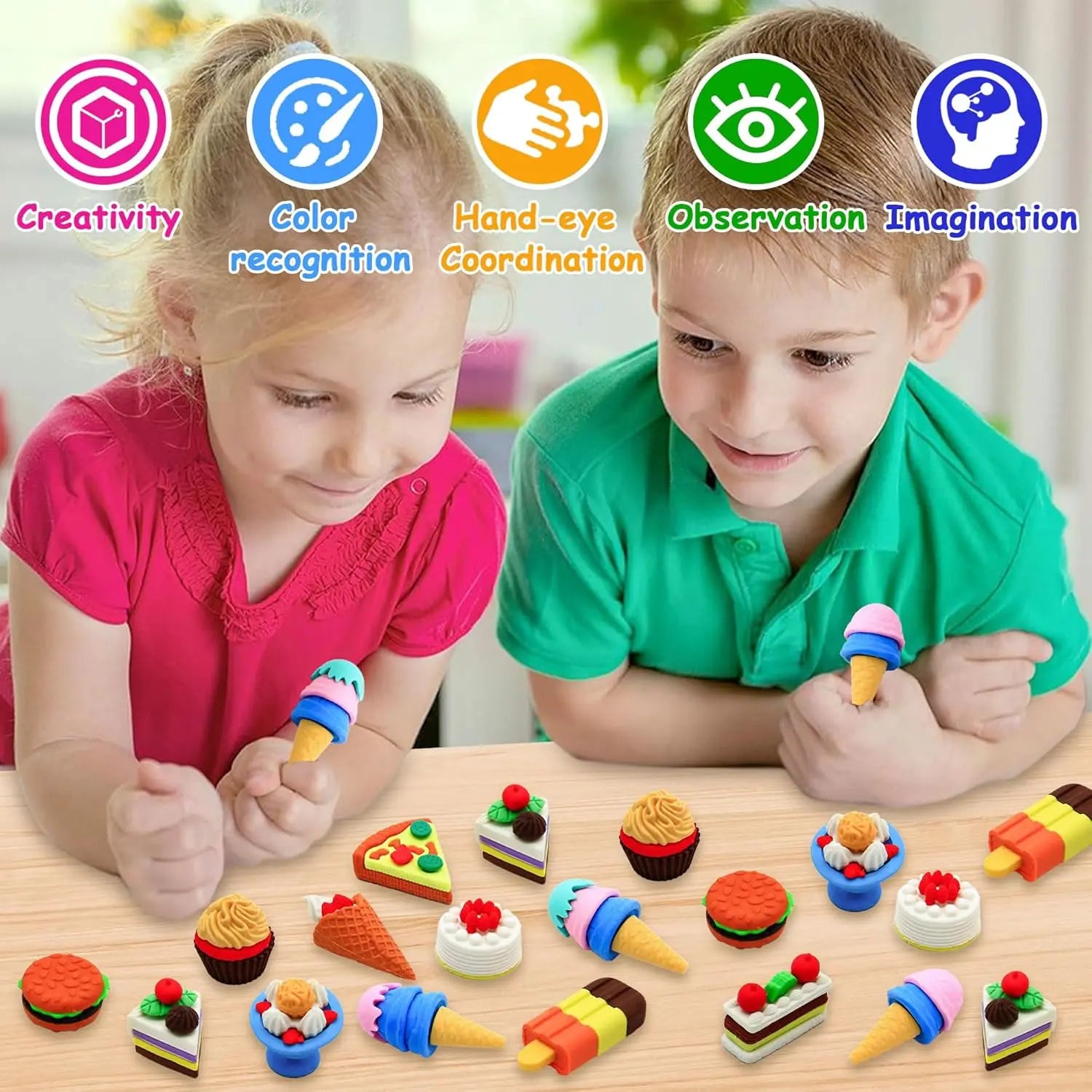 30PCS 3D Food Erasers Dessert  Pencil Erasers Bulk Puzzle Eraser Gifts for Classroom Prizes,Game Reward,Treasure Box,Party Favor