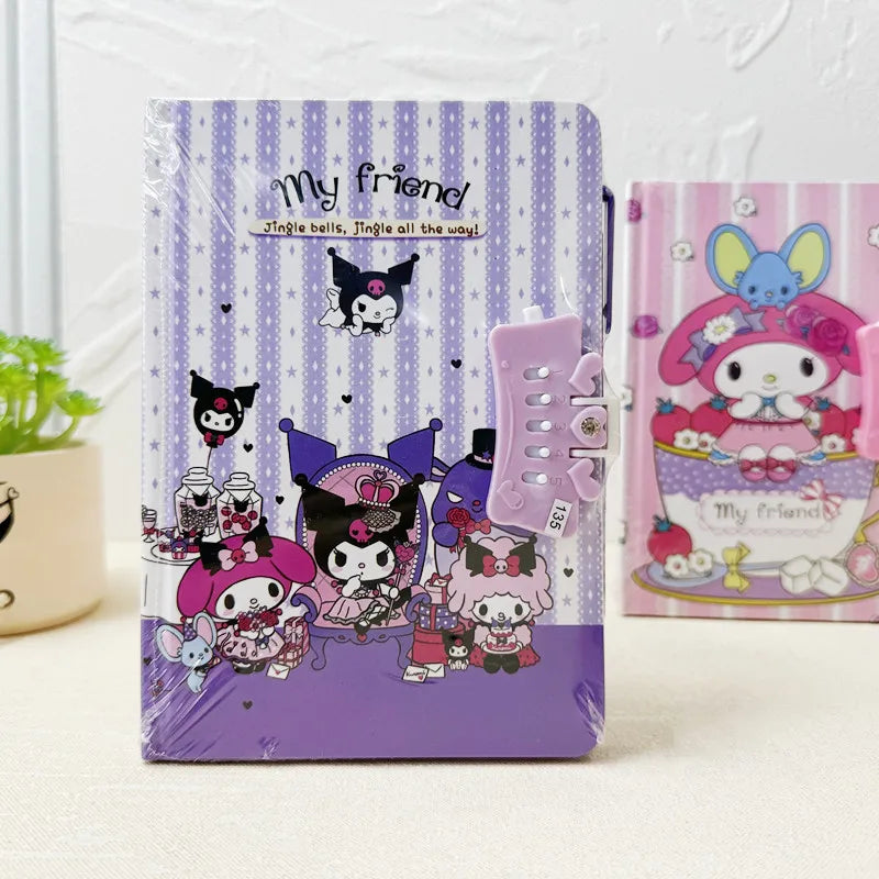 Sanrio Password Lock Diary Notebook - Kawaii Kuromi My Melody Cinnamoroll Cute Notepad for Kids & Students