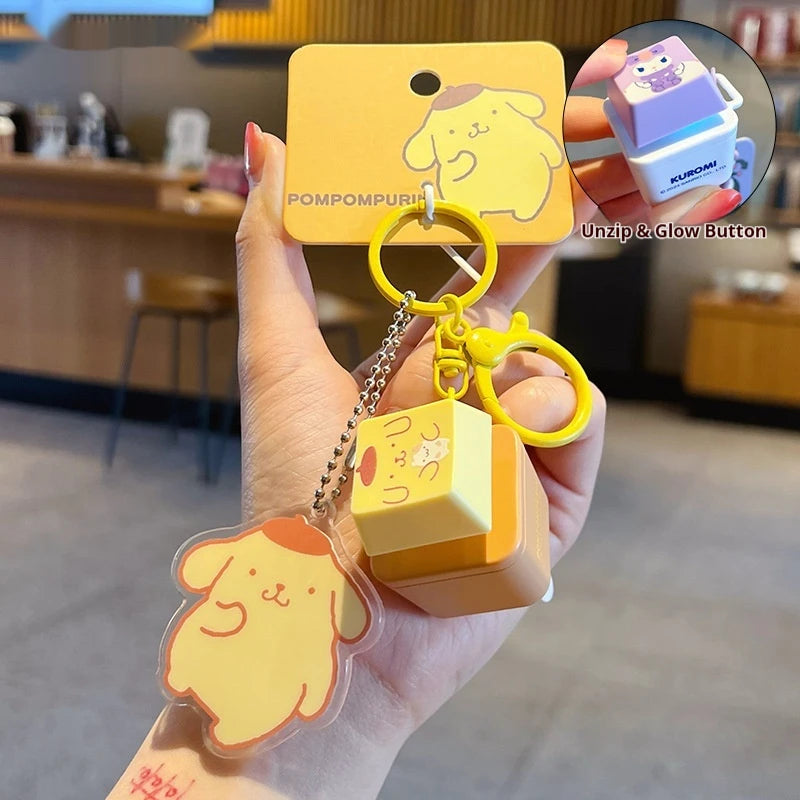 Sanrio Light-Up Sound Button Keychain Pendant - Kuromi, Hello Kitty, Cinnamoroll & More - Kawaii Fidget Bag Accessory