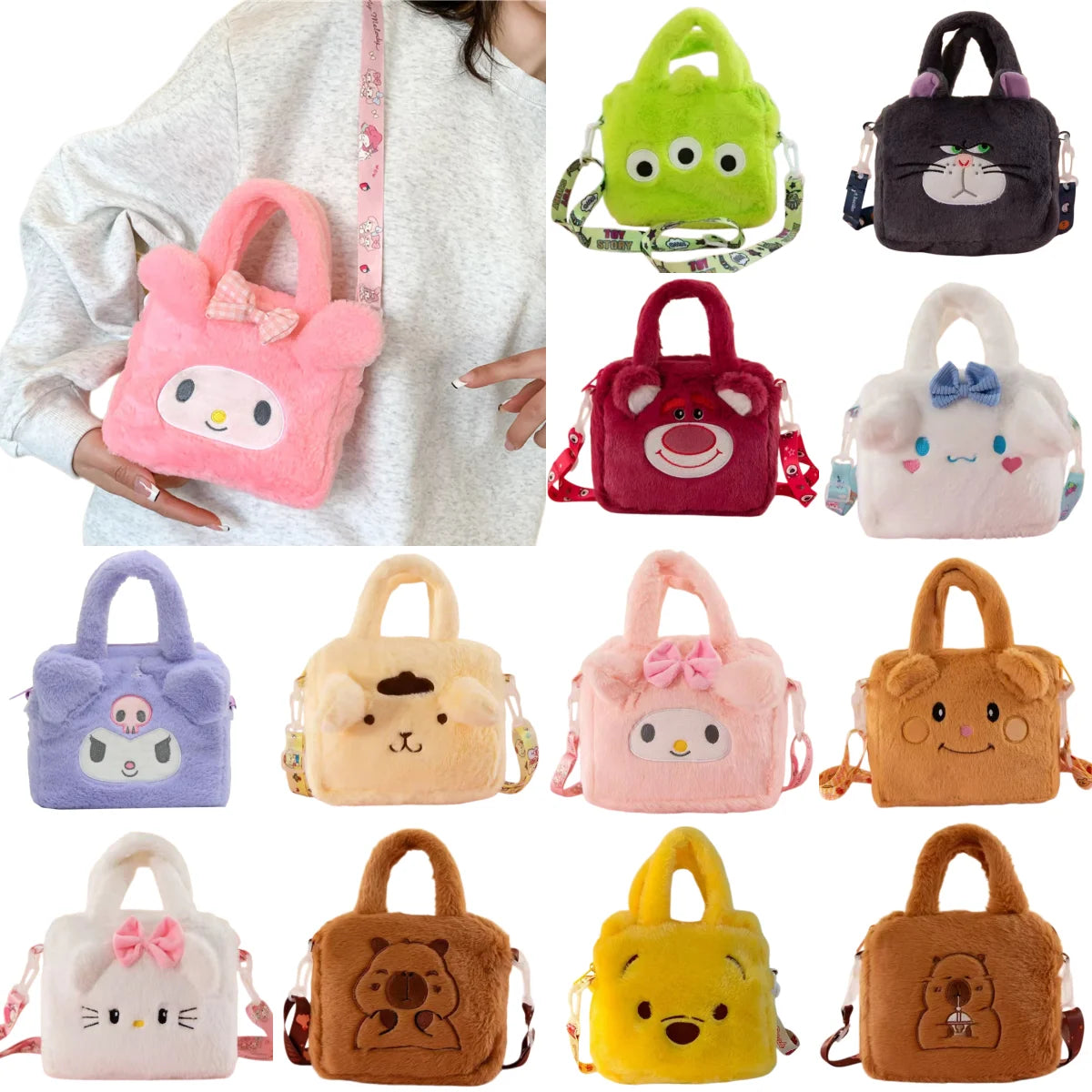 Sanrio Mini Plush Backpack & Cosmetic Bag – Kuromi, Cinnamoroll, My Melody & Hello Kitty | Kawaii Gift