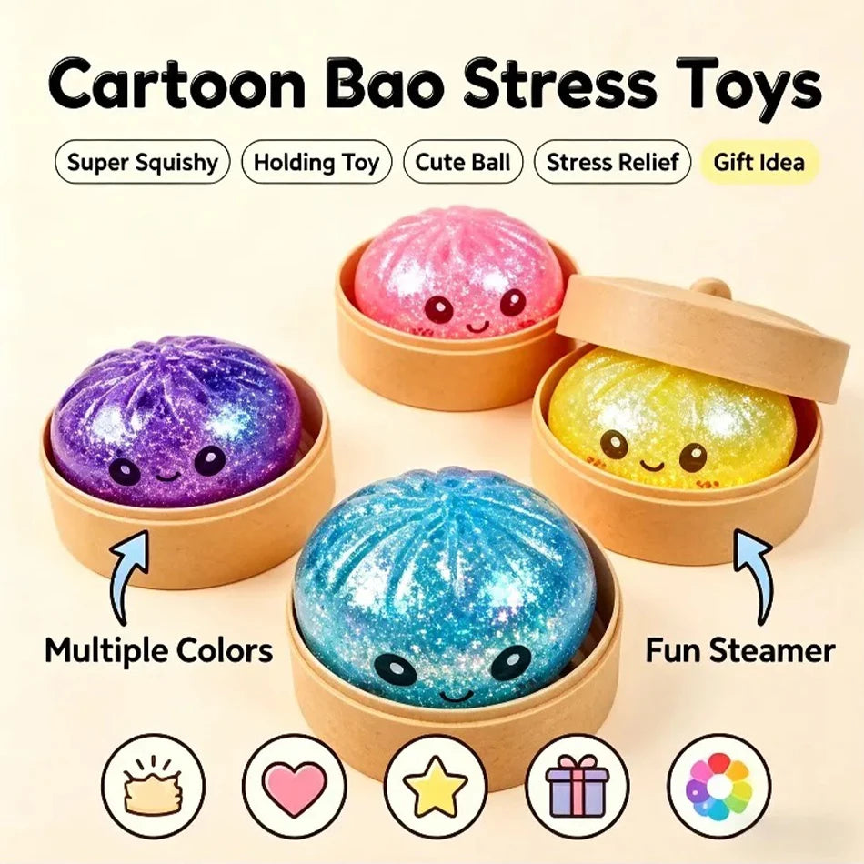 Glitter Dumpling Squishy Set – Slow Rise Squeeze Toy with Box