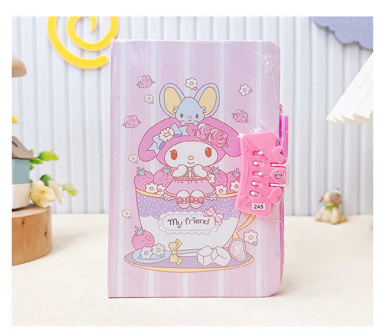 Sanrio Password Lock Diary Notebook - Kawaii Kuromi My Melody Cinnamoroll Cute Notepad for Kids & Students