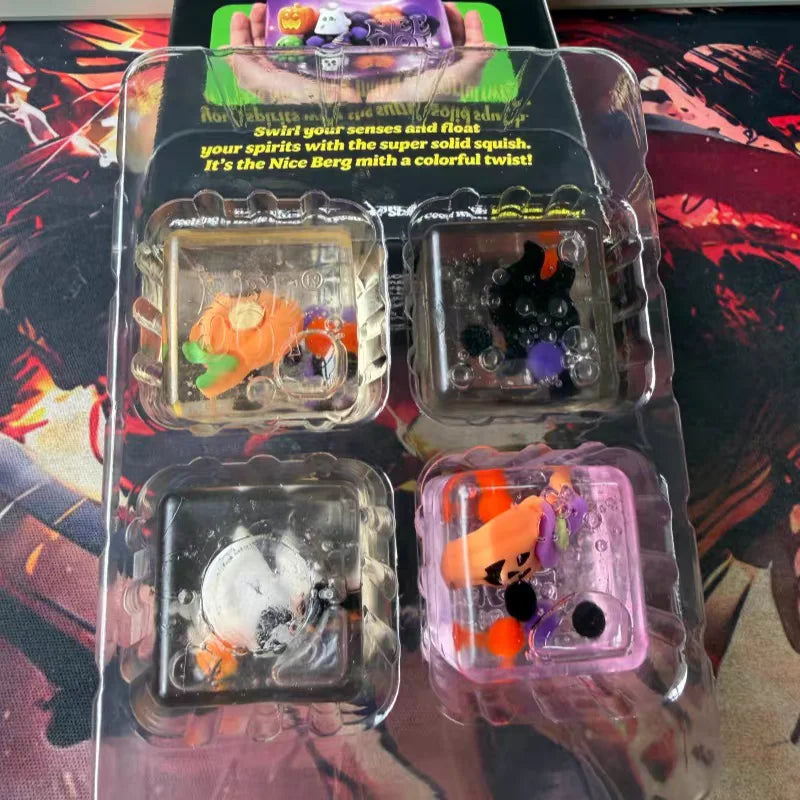 Schylling NeeDoh Halloween Mini Ice Cube 4-Pack - Slow Rise Squishy Fidget Sensory Toy - Anxiety Relief Squeeze Ball