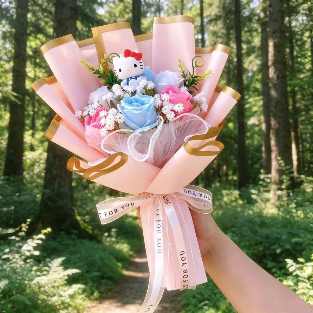 Genuine Sanrio Characters Plush Toys With Artificial Flowers Creative Handmade Bouquets Christmas Birthday New Year Gift