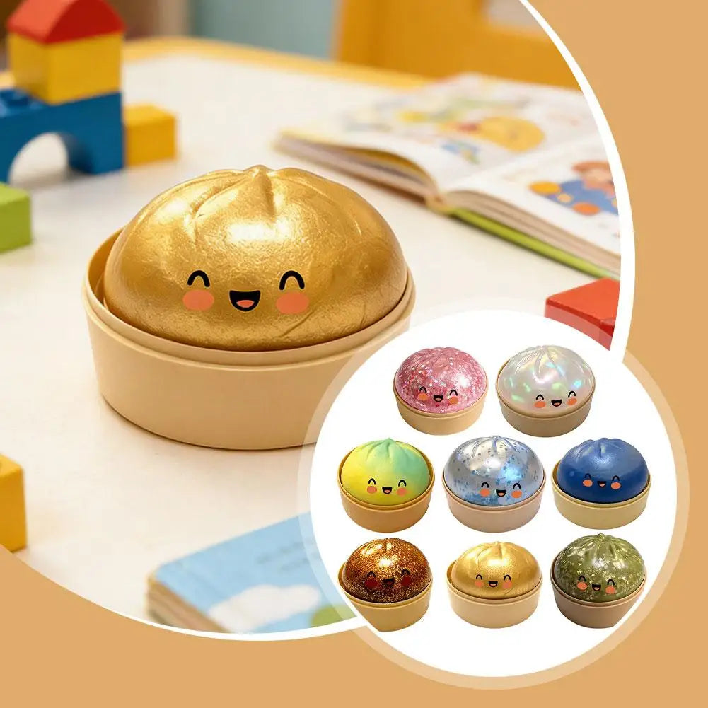 Squishy Steamed Bun Dumpling Toy - Slow Rising Glitter Soft Stretchy Fidget Desk Toy, Kawaii Home Office Decor